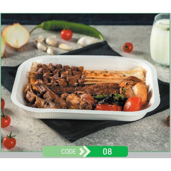 Lunch Press Tray Rectangular No.08 + Paper Lid (Χάρτινο Παραλληλόγραμμο Σκεύος Φαγητού + Χάρτινο Καπάκι Σφράγισης)