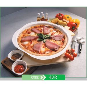 Pizza or Pie Press Tray Round No.40-R + Paper Lid (Χάρτινο Στρογγυλό Σκεύος για Πίτσα ή Πίτες + Χάρτινο Καπάκι Σφράγισης)