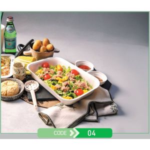 Lunch Press Tray Rectangular No.04 + Paper Lid (Χάρτινο Παραλληλόγραμμο Σκεύος Φαγητού + Χάρτινο Καπάκι Σφράγισης)