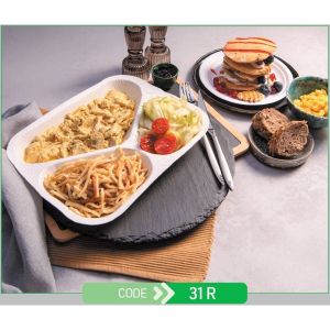 Lunch Press Tray Rectangular No.31-R Three Compartment + Paper Lid (Χάρτινο Παραλληλόγραμμο Σκεύος + Χάρτινο Καπάκι Σφράγισης)