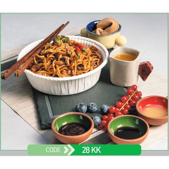 Bowl Press Tray Round No.28-KK + Paper Lid (Χάρτινο Στρογγυλό Μπώλ + Χάρτινο Καπάκι Σφράγισης)